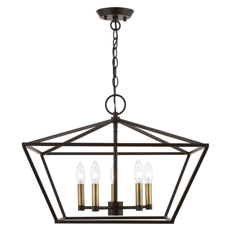 Livex Lighting 49435-07 Five Light Chandelier, Bronze w/Antique Brass
