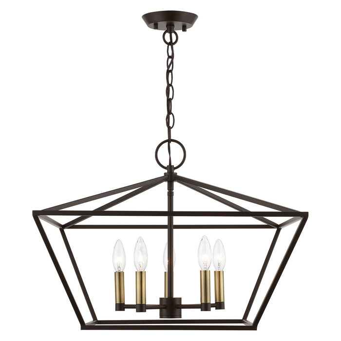 Livex Lighting 49435-07 Five Light Chandelier, Bronze w/Antique Brass