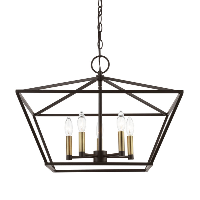Livex Lighting 49435-07 Five Light Chandelier, Bronze w/Antique Brass