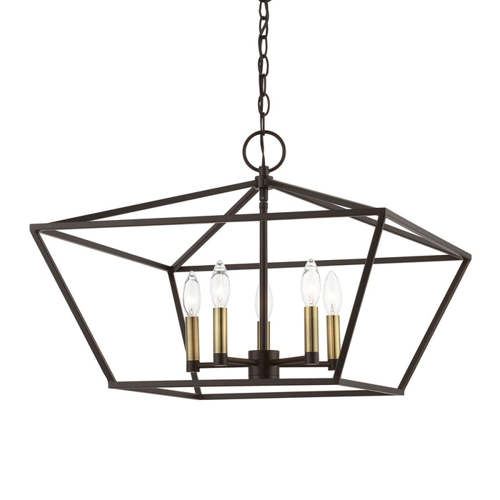 Livex Lighting 49435-07 Five Light Chandelier, Bronze w/Antique Brass