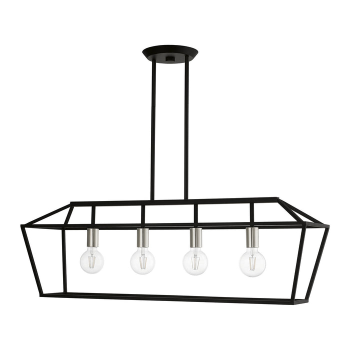 Livex Lighting 49437-04 Four Light Linear Chandelier, Black w/Brushed Nickel