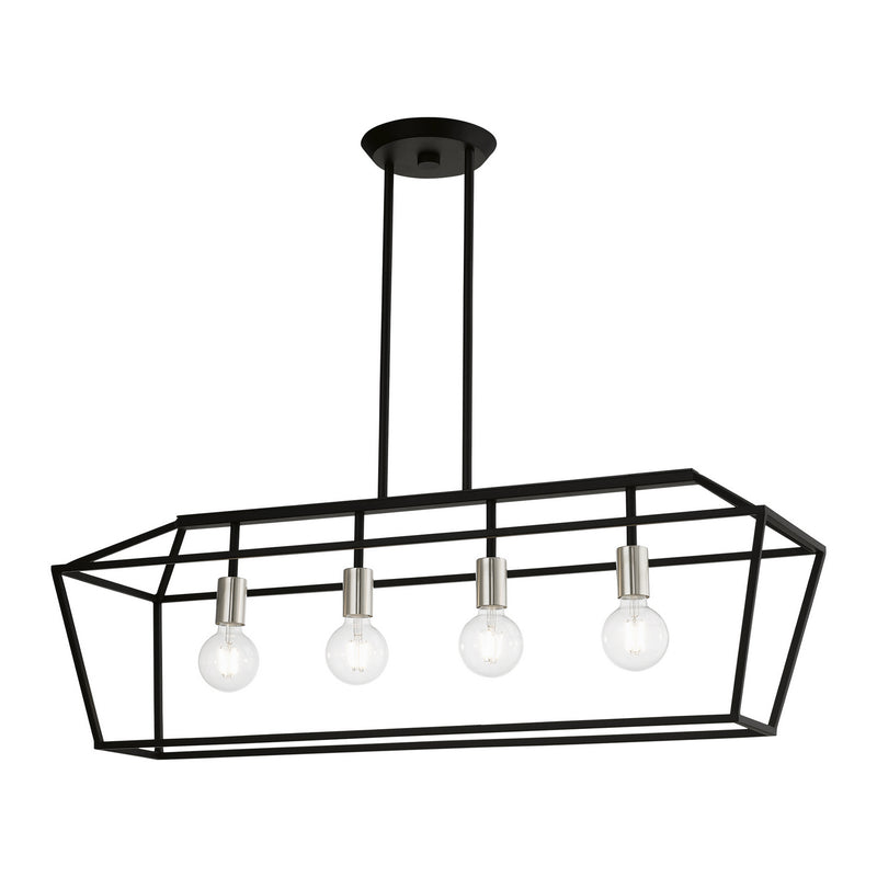 Livex Lighting 49437-04 Four Light Linear Chandelier, Black w/Brushed Nickel
