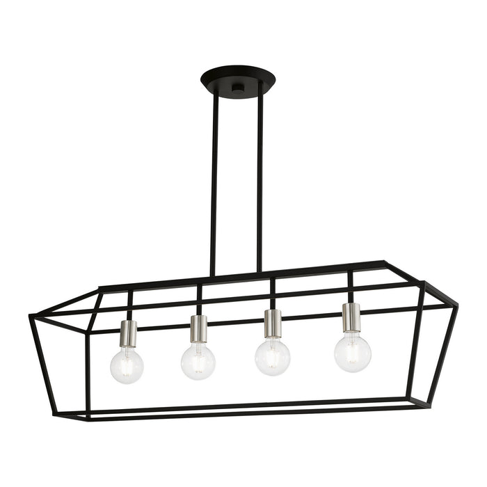 Livex Lighting 49437-04 Four Light Linear Chandelier, Black w/Brushed Nickel