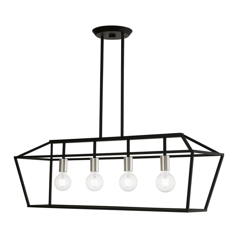 Livex Lighting 49437-04 Four Light Linear Chandelier, Black w/Brushed Nickel