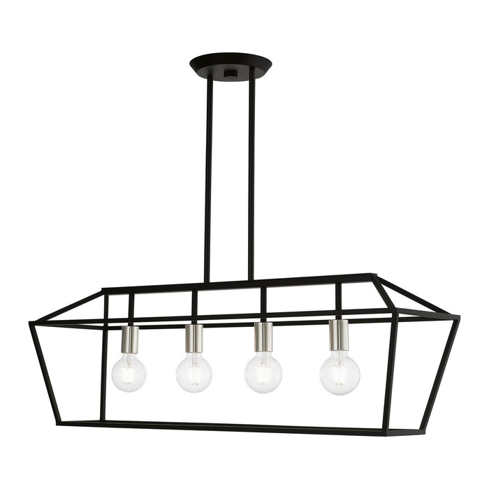 Livex Lighting 49437-04 Four Light Linear Chandelier, Black w/Brushed Nickel