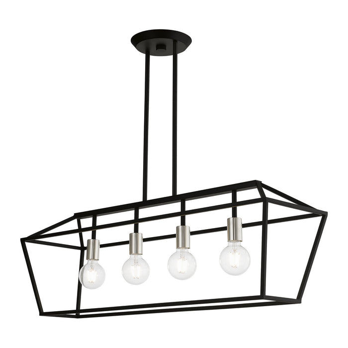 Livex Lighting 49437-04 Four Light Linear Chandelier, Black w/Brushed Nickel