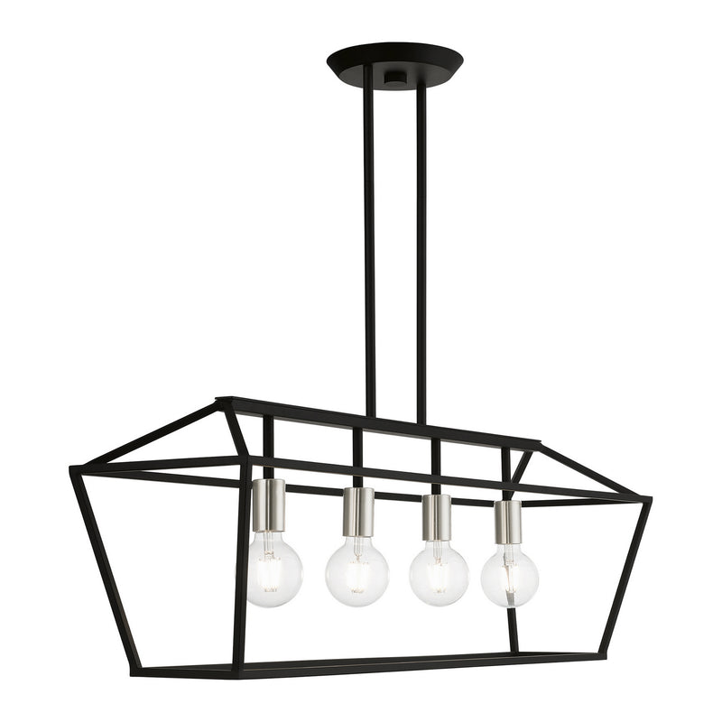 Livex Lighting 49437-04 Four Light Linear Chandelier, Black w/Brushed Nickel