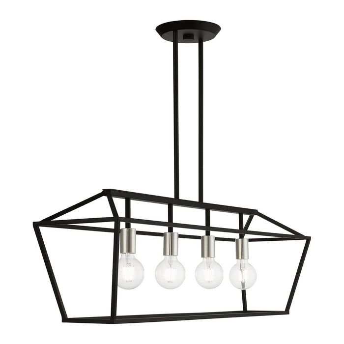 Livex Lighting 49437-04 Four Light Linear Chandelier, Black w/Brushed Nickel