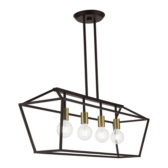 Livex Lighting 49437-07 Four Light Linear Chandelier, Bronze w/Antique Brass