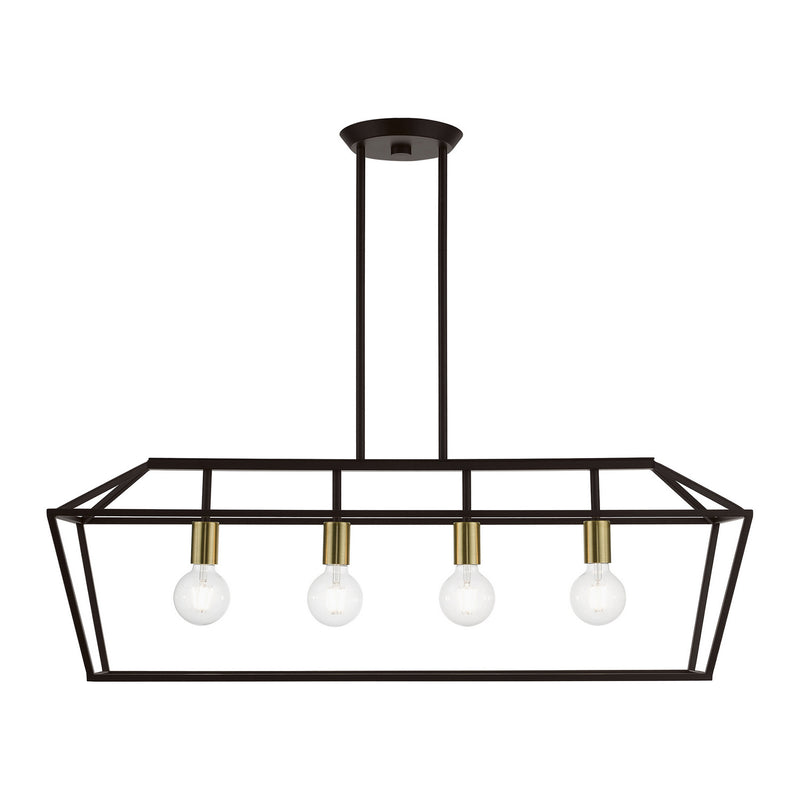 Livex Lighting 49437-07 Four Light Linear Chandelier, Bronze w/Antique Brass