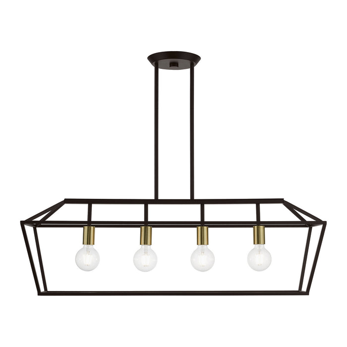 Livex Lighting 49437-07 Four Light Linear Chandelier, Bronze w/Antique Brass
