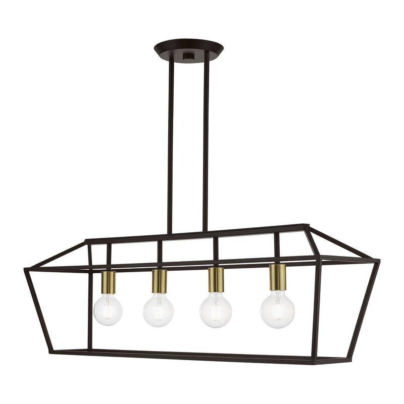 Livex Lighting 49437-07 Four Light Linear Chandelier, Bronze w/Antique Brass