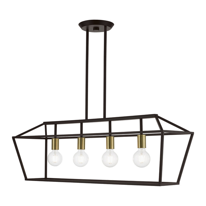 Livex Lighting 49437-07 Four Light Linear Chandelier, Bronze w/Antique Brass