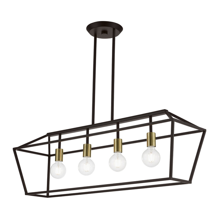 Livex Lighting 49437-07 Four Light Linear Chandelier, Bronze w/Antique Brass