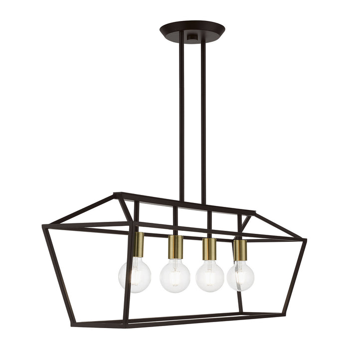 Livex Lighting 49437-07 Four Light Linear Chandelier, Bronze w/Antique Brass