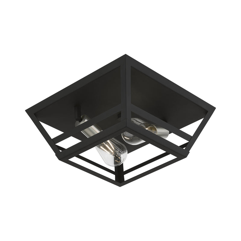 Livex Lighting 49560-04 Two Light Flush Mount, Black w/Brushed Nickel