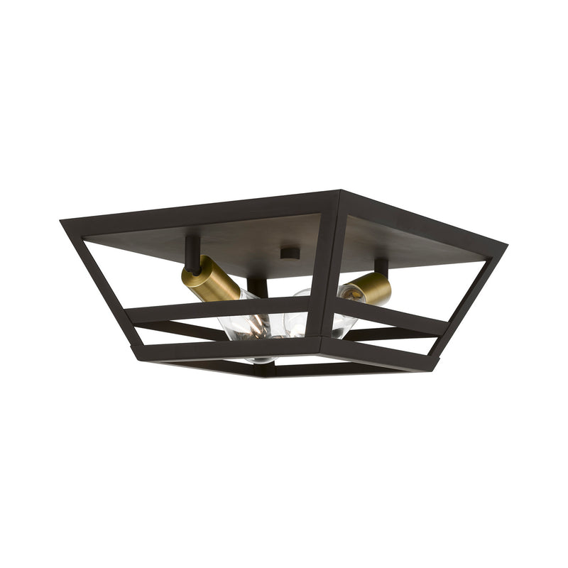 Livex Lighting 49560-07 Two Light Flush Mount, Bronze w/Antique Brass