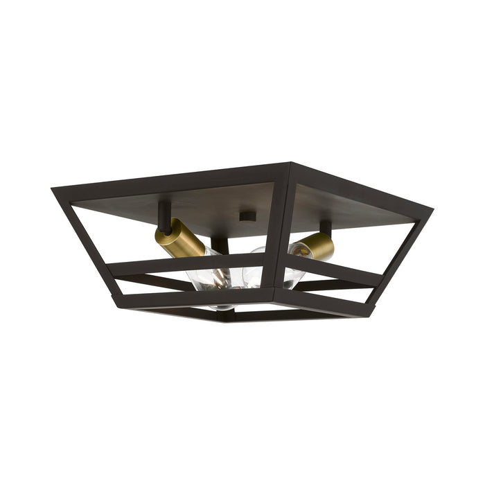 Livex Lighting 49560-07 Two Light Flush Mount, Bronze w/Antique Brass