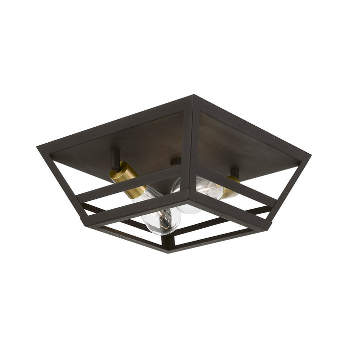 Livex Lighting 49560-07 Two Light Flush Mount, Bronze w/Antique Brass