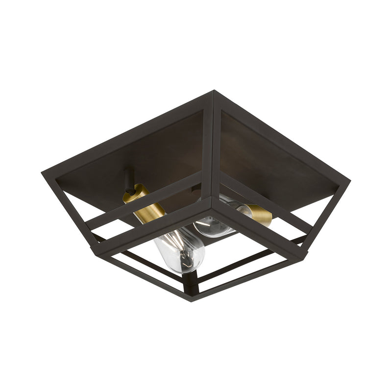 Livex Lighting 49560-07 Two Light Flush Mount, Bronze w/Antique Brass