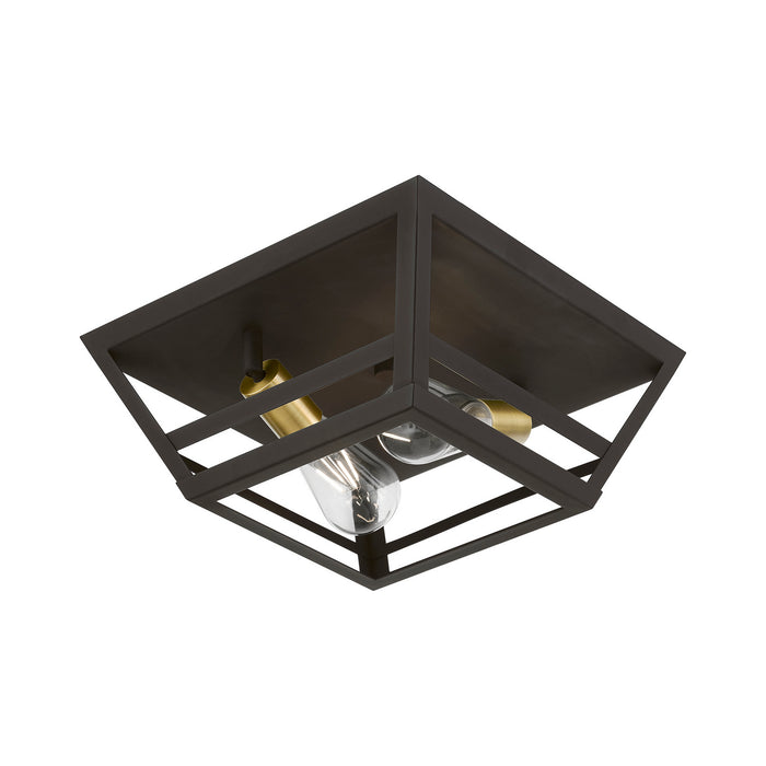Livex Lighting 49560-07 Two Light Flush Mount, Bronze w/Antique Brass