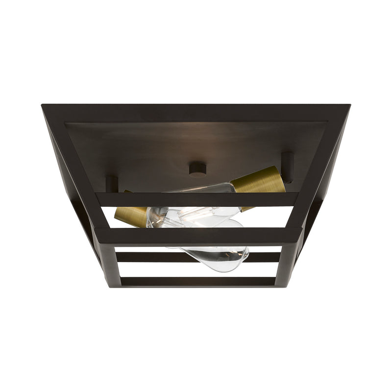 Livex Lighting 49560-07 Two Light Flush Mount, Bronze w/Antique Brass
