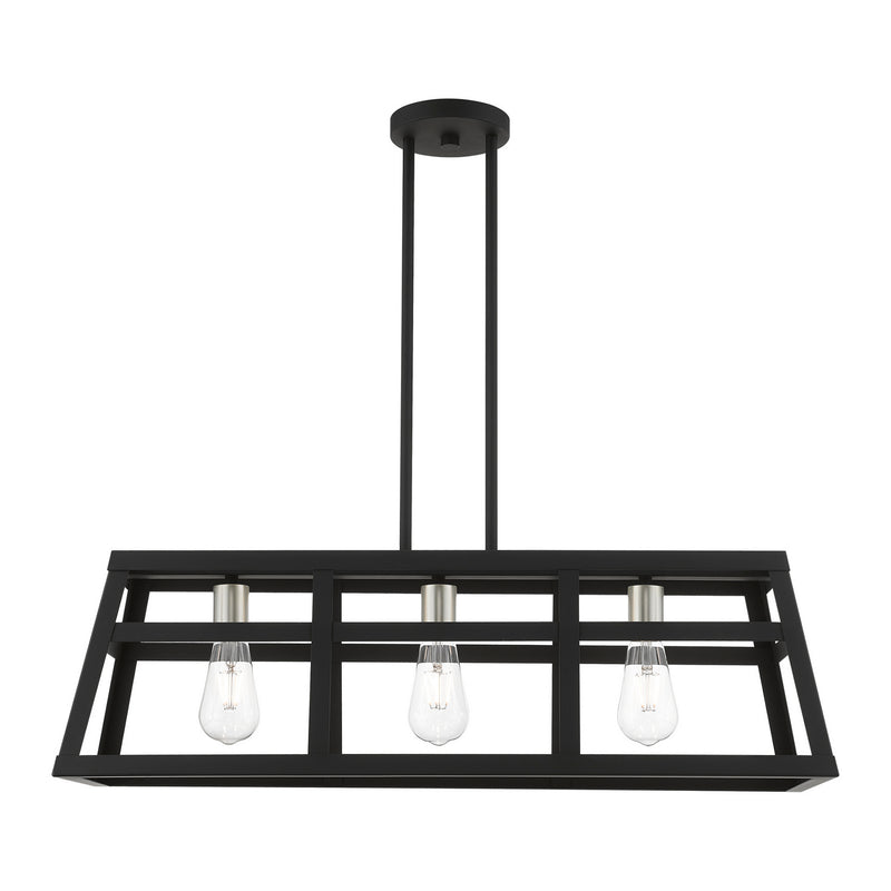 Livex Lighting 49563-04 Three Light Linear Chandelier, Black w/Brushed Nickel
