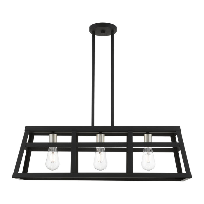 Livex Lighting 49563-04 Three Light Linear Chandelier, Black w/Brushed Nickel