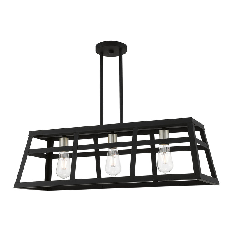 Livex Lighting 49563-04 Three Light Linear Chandelier, Black w/Brushed Nickel