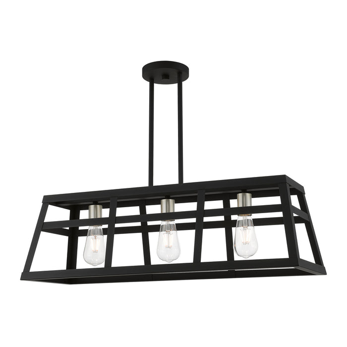 Livex Lighting 49563-04 Three Light Linear Chandelier, Black w/Brushed Nickel