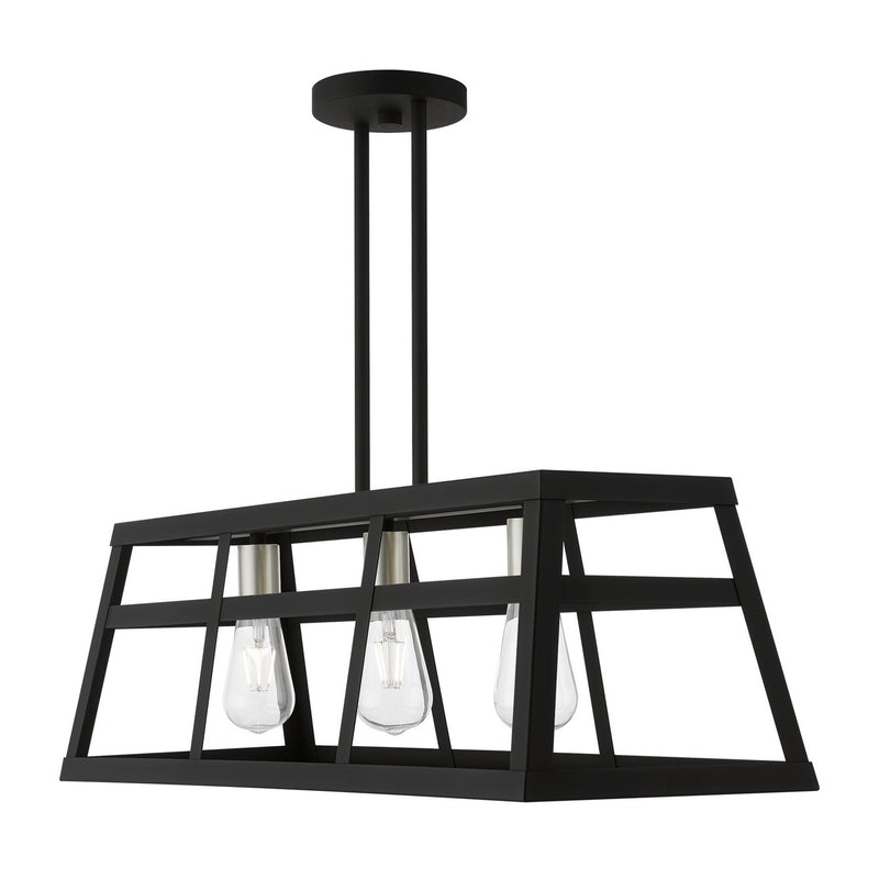 Livex Lighting 49563-04 Three Light Linear Chandelier, Black w/Brushed Nickel