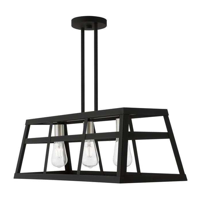 Livex Lighting 49563-04 Three Light Linear Chandelier, Black w/Brushed Nickel