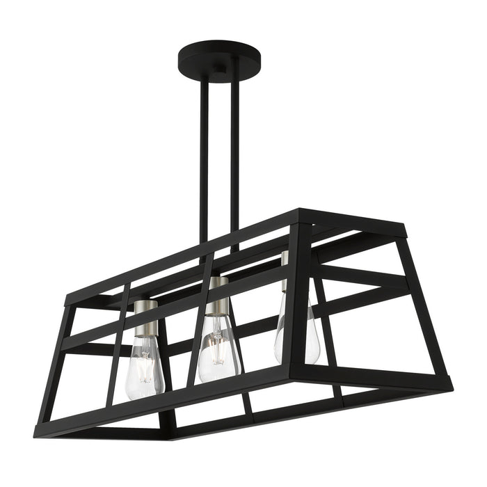 Livex Lighting 49563-04 Three Light Linear Chandelier, Black w/Brushed Nickel