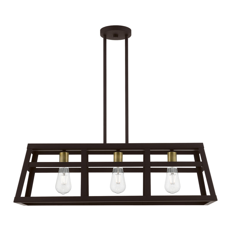 Livex Lighting 49563-07 Three Light Linear Chandelier, Bronze w/Antique Brass