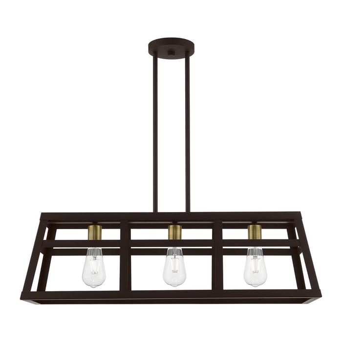Livex Lighting 49563-07 Three Light Linear Chandelier, Bronze w/Antique Brass