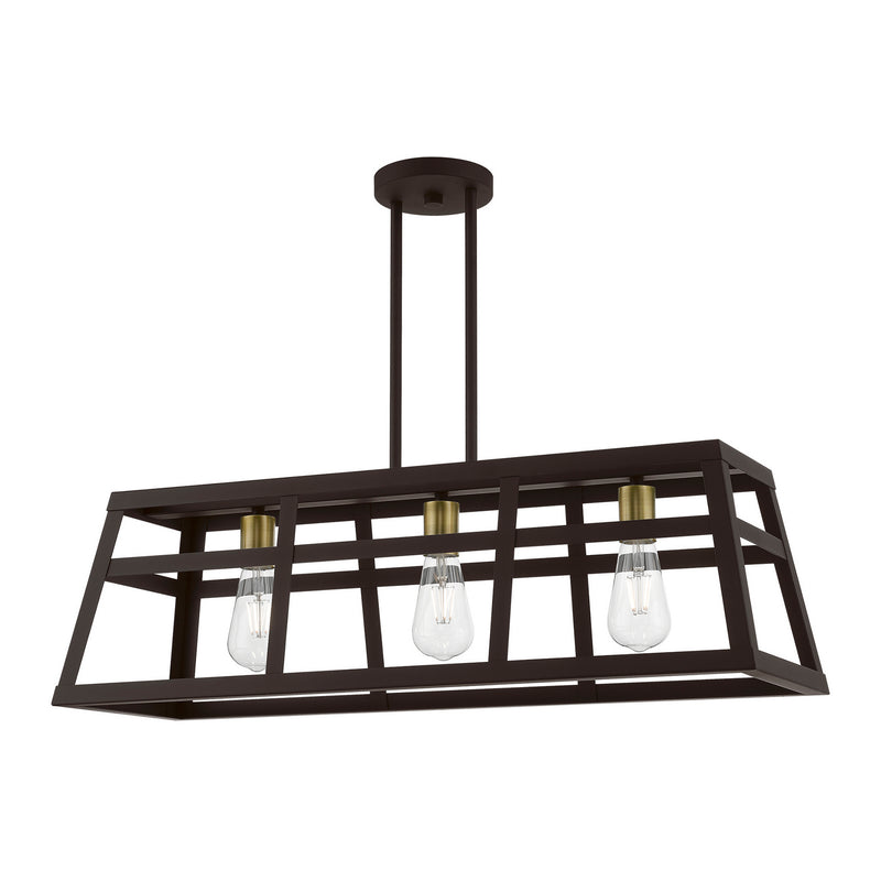 Livex Lighting 49563-07 Three Light Linear Chandelier, Bronze w/Antique Brass