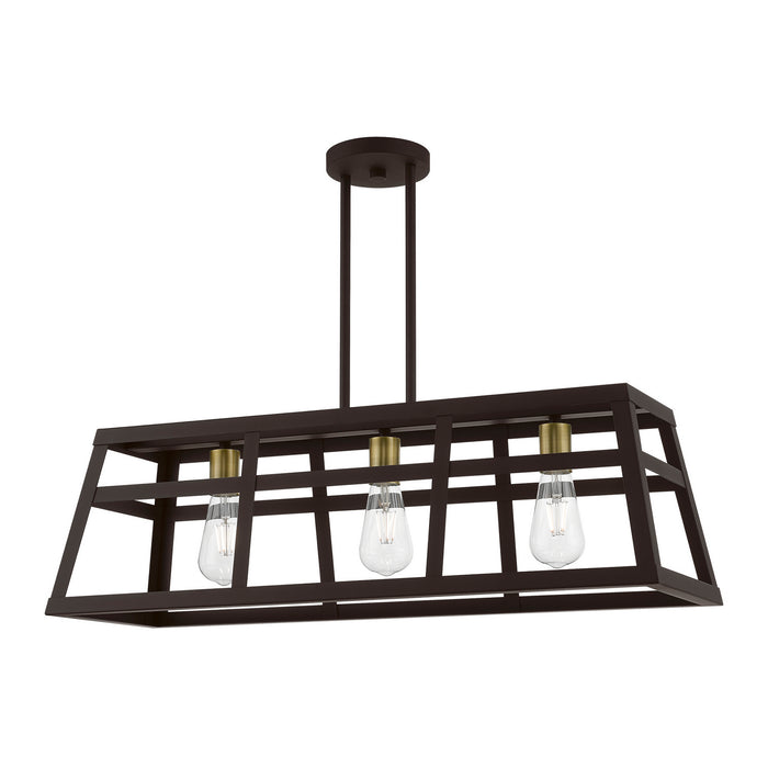 Livex Lighting 49563-07 Three Light Linear Chandelier, Bronze w/Antique Brass
