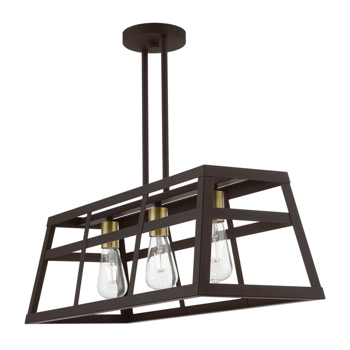 Livex Lighting 49563-07 Three Light Linear Chandelier, Bronze w/Antique Brass
