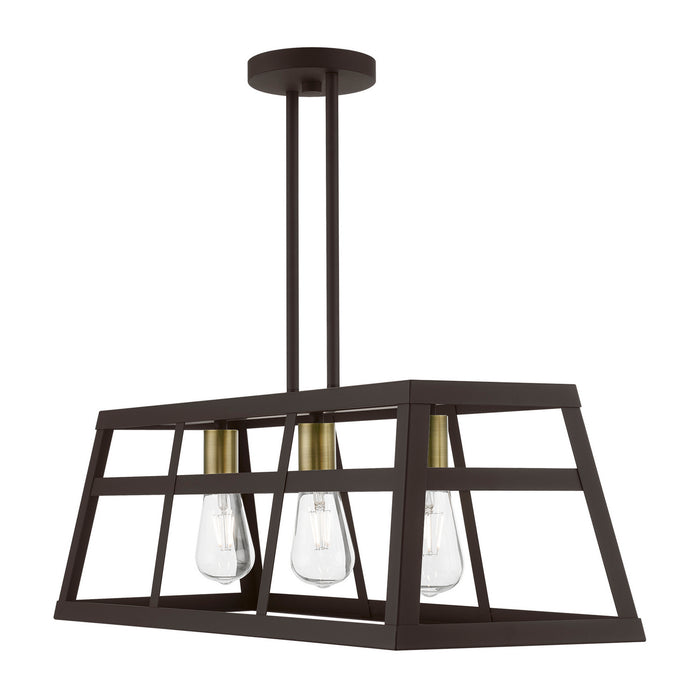 Livex Lighting 49563-07 Three Light Linear Chandelier, Bronze w/Antique Brass