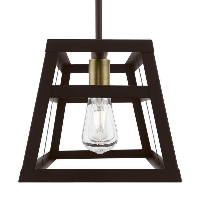 Livex Lighting 49563-07 Three Light Linear Chandelier, Bronze w/Antique Brass