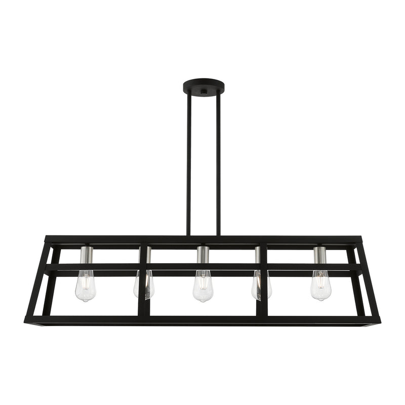 Livex Lighting 49565-04 Five Light Linear Chandelier, Black w/Brushed Nickel
