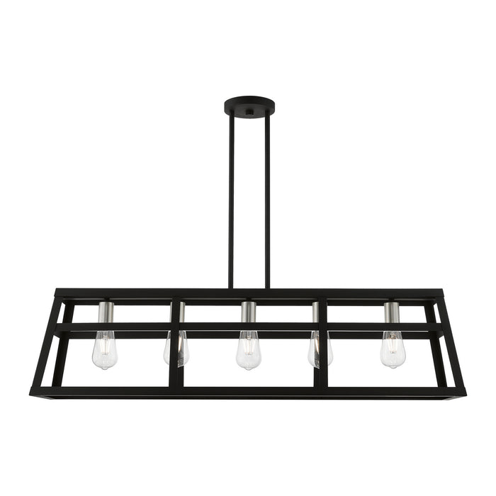 Livex Lighting 49565-04 Five Light Linear Chandelier, Black w/Brushed Nickel