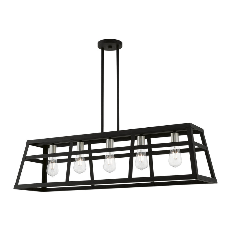 Livex Lighting 49565-04 Five Light Linear Chandelier, Black w/Brushed Nickel