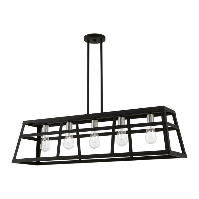 Livex Lighting 49565-04 Five Light Linear Chandelier, Black w/Brushed Nickel