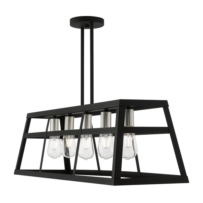 Livex Lighting 49565-04 Five Light Linear Chandelier, Black w/Brushed Nickel
