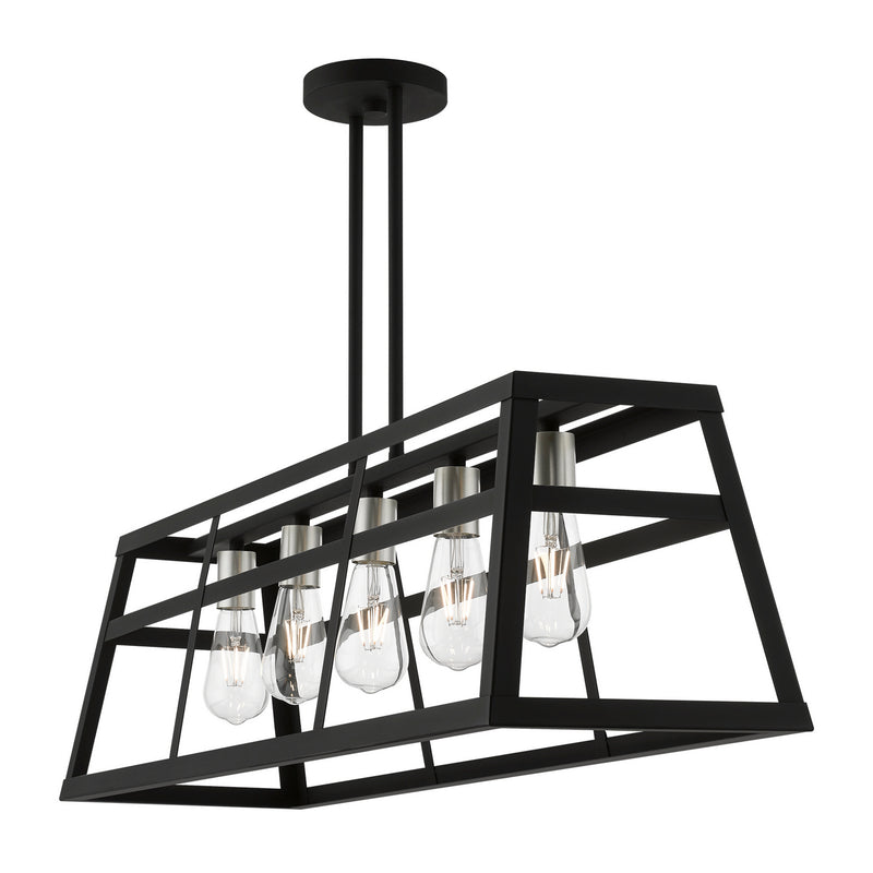 Livex Lighting 49565-04 Five Light Linear Chandelier, Black w/Brushed Nickel