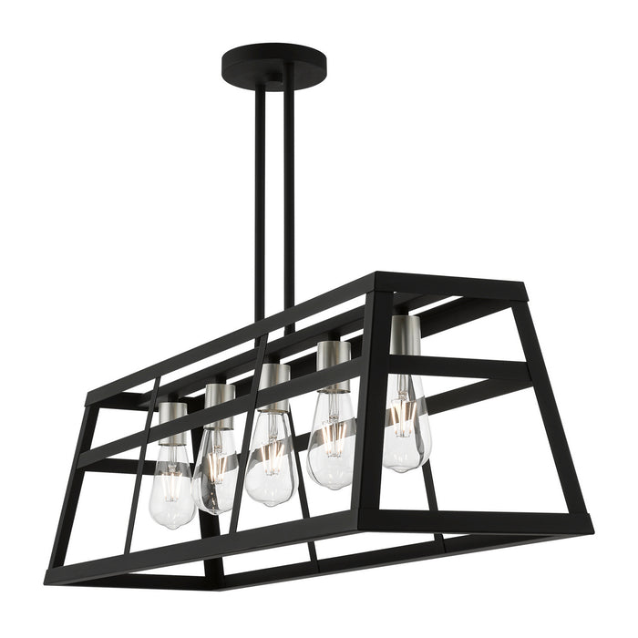 Livex Lighting 49565-04 Five Light Linear Chandelier, Black w/Brushed Nickel
