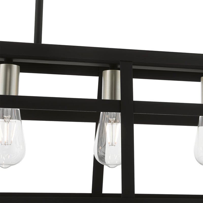 Livex Lighting 49565-04 Five Light Linear Chandelier, Black w/Brushed Nickel
