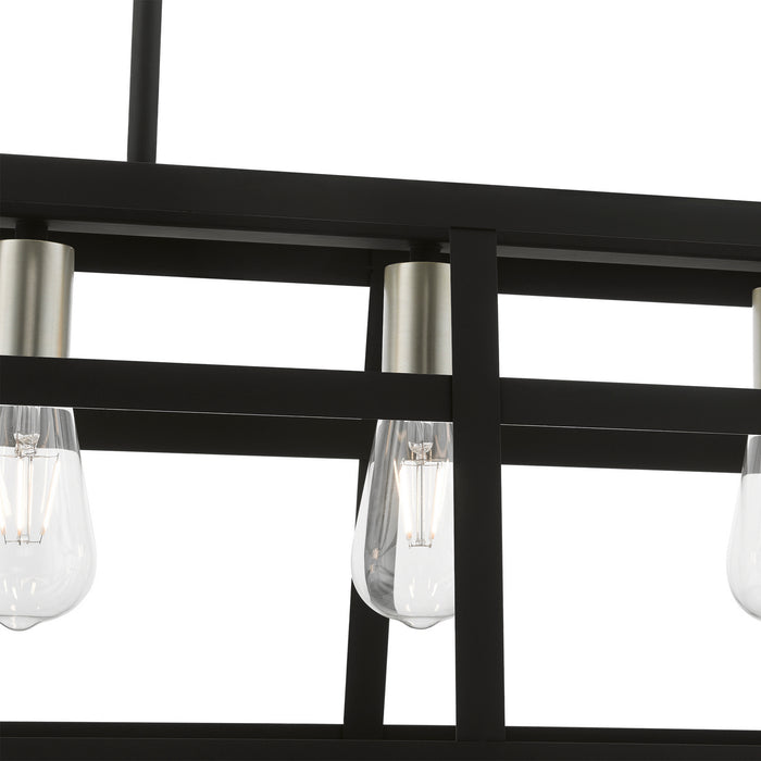 Livex Lighting 49565-04 Five Light Linear Chandelier, Black w/Brushed Nickel
