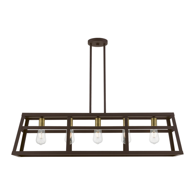 Livex Lighting 49565-07 Five Light Linear Chandelier, Bronze w/Antique Brass
